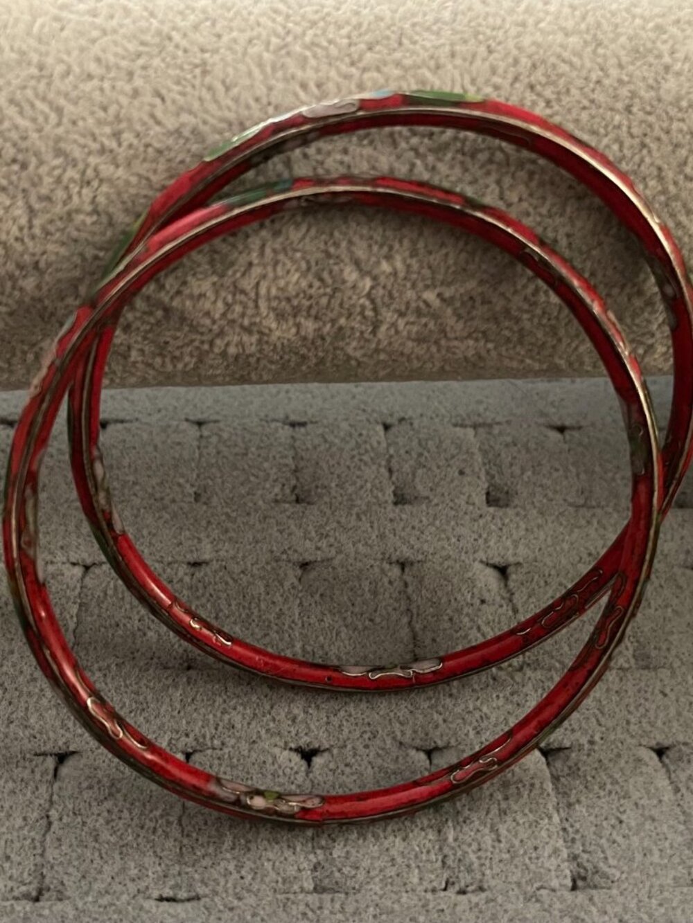 Vintage Jewelry Bundle Set of 2 Red Cloisonne Bangles 1960s Retro 20 grams Boho - Picture 12 of 14